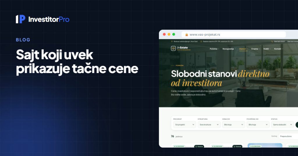 Sajt investitora sa tačnim cenama